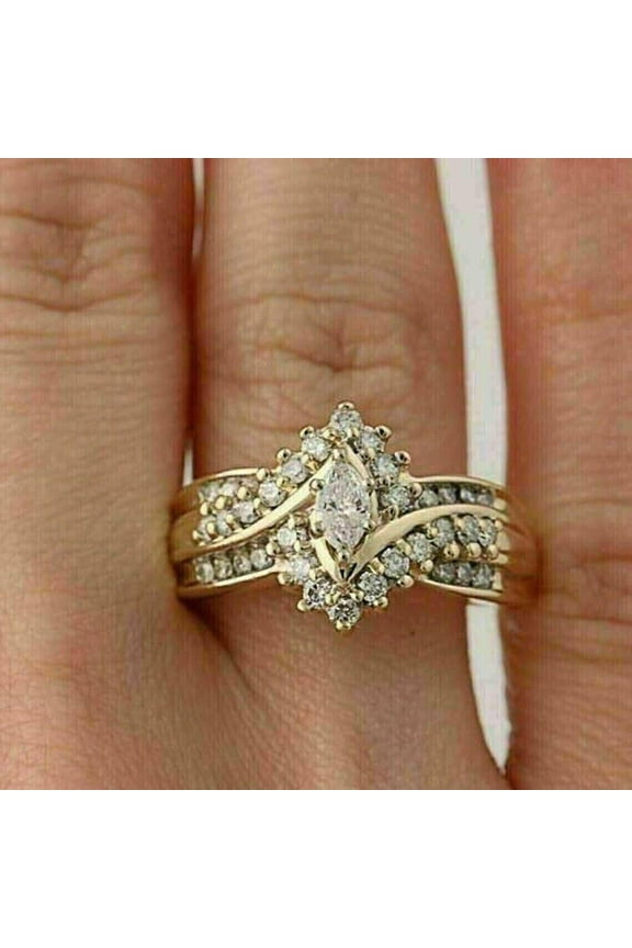 Lakshya Jewel 2.00 CT Marquise Cut CZ Engagement Ring 14K Yellow Gold Plated