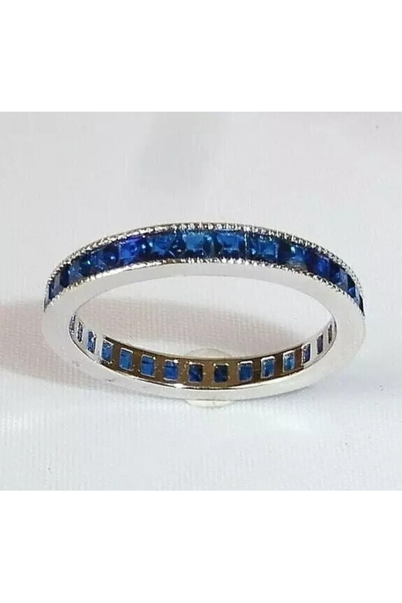 14K White Gold Plated Princess Cut Lab Created Sapphire for Women Eternity Wedding Ring