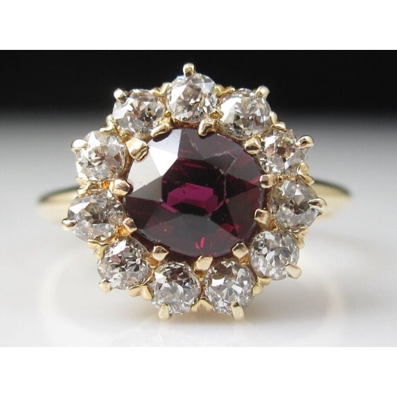 Lakshya Jewel LLC 14K Yellow Gold Plated Cocktail Women Engagement Wedding Ring Round Cut Red Cubic Zirconia