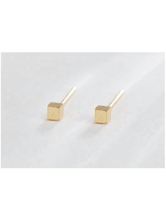 14K Yellow Gold Plated Cube Square Stud Earrings Pack of 4 (2MM 2.5MM 3MM 4MM)