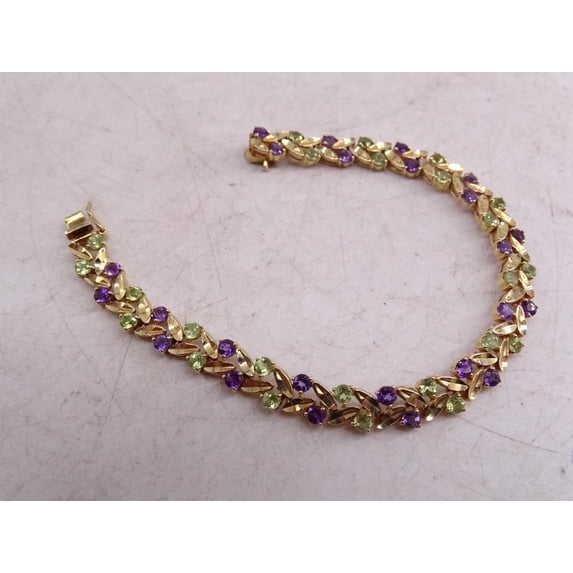 Lakshya Jewel LLC 14K Yellow Gold Plated Purple Cubic Zirconia Round Cut Flower Tennis Wedding Bracelet