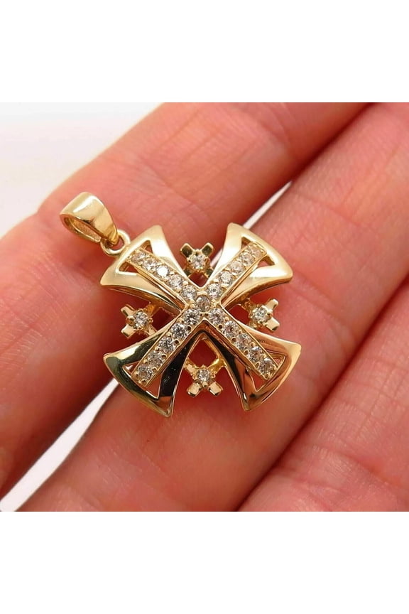 2.2Ct CZ Jerusalem Cross Pendant in 14k Yellow Gold Plated