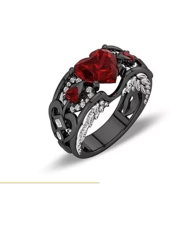 2Ct Heart Cut Red CZ Women Engagement Ring 14K Black Gold Plated