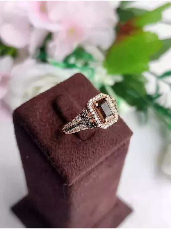 2Ct Round Cut Brown Chocolate Cubic Zirconia Wedding Ring 14K Rose Gold Finish