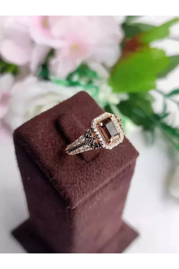 2Ct Round Cut Brown Chocolate Cubic Zirconia Wedding Ring 14K Rose Gold Finish