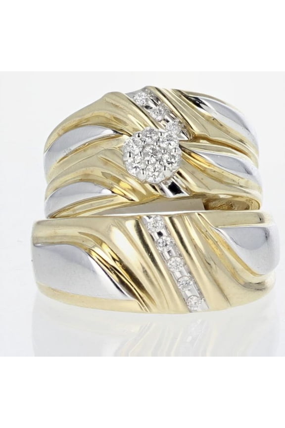 3-Piece Trio Ring Set Round Cut CZ in 14K Yellow Gold Over Silver Engagement & Wedding Rings
