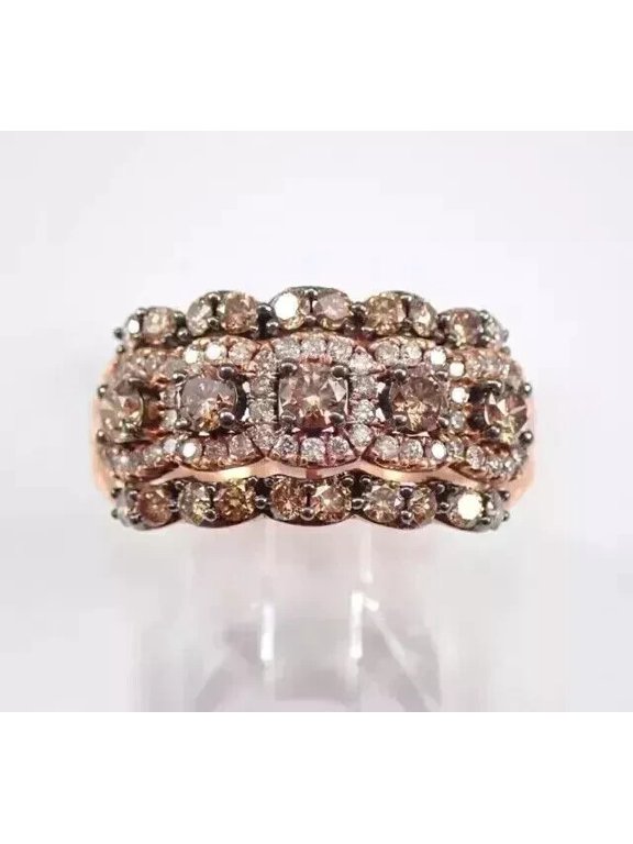 3Ct Round Cut Chocolate Cubic Zirconia Wedding Cocktail Band Ring for Women 14K Rose Gold Plated