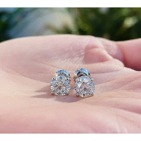 Lakshya Jewel LLC 4 Prongs Round Cut Cubic Zirconia Women's Stud Earrings 14K White Gold Plated
