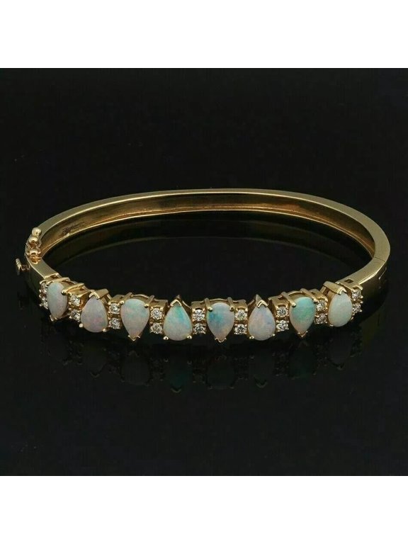 5Ct Marquise Cut Lab Created Opal Women's Bangle Bracelet 14K Yellow Gold Plated Silver
