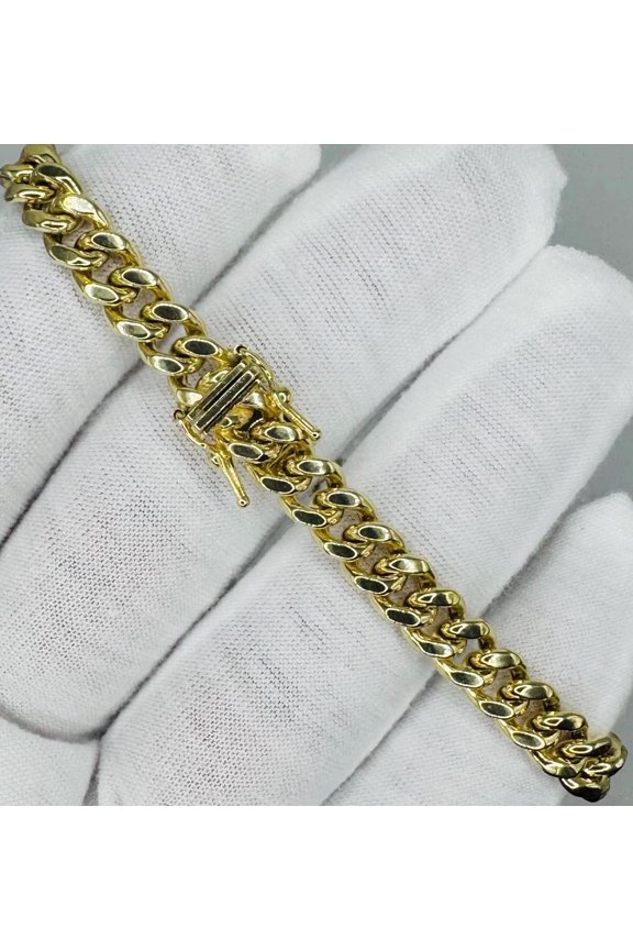 7MM Men's Cuban Link Bracelet Solid 14K Yellow Gold Finish Silver Classic Lock Clasp Hip Hop Jewelry