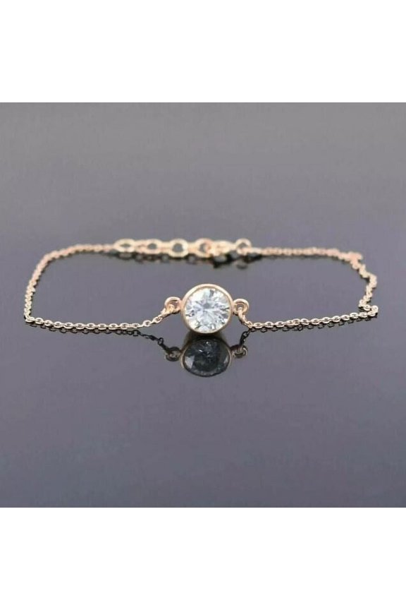 Bezel Set Round Cut Cubic Zirconia Women's Solitaire Bracelet 14K Yellow Gold Plated