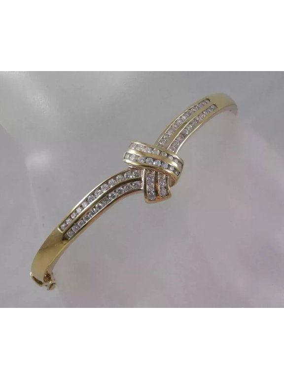 Bow Bangle Bracelet in Round Cut Cubic Zirconia Women's 14K Yellow Gold Plated Silver