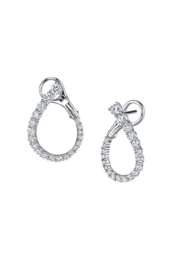 Cubic Zirconia Round Cut Fancy Earrings For Women 14K White Gold Plated Silver