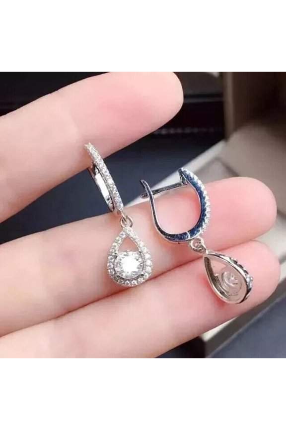 Dangle Drop Huggie Earrings Lab Created DiamondCubic Zirconia 2Ct Round Cut 14K White Gold Plated