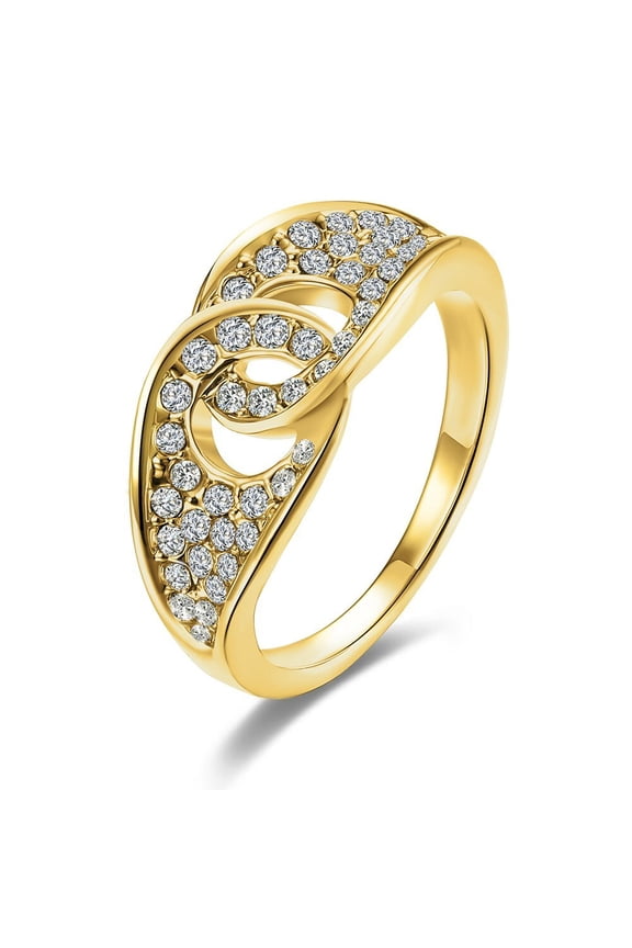 Fashion Womens 14k Yellow Gold Plated Elegant Micro Pave CZ Vogue Ring