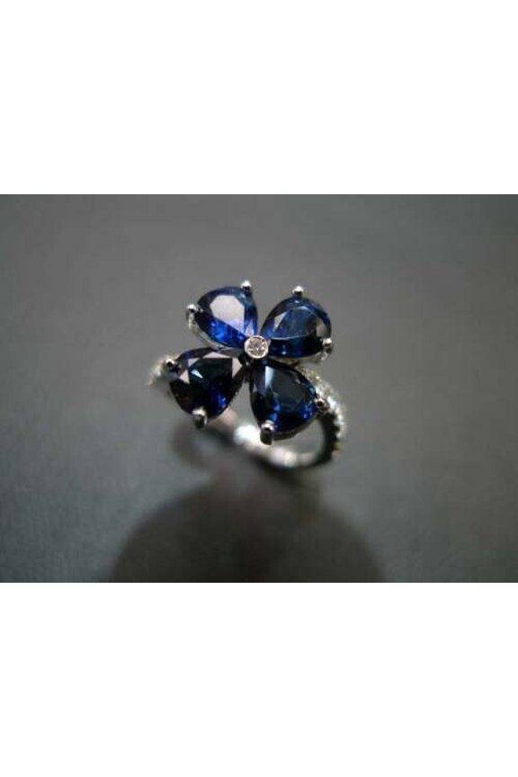 Flower Fancy Ring Women's 14K White Gold Plated Lab Created Sapphire