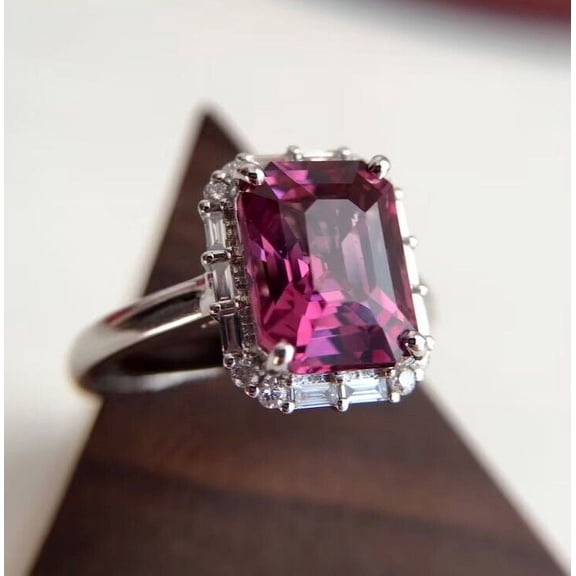 Lakshya Jewel LLC Gorgeous Art Deco Octogen Cut Lab Created Red Ruby for Women Wedding 14K White Gold Over Ring
