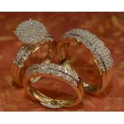 Lakshya Jewel LLC Gorgeous Round Cut Cubic Zirconia Trio Engagement Ring 14K Yellow Gold Over