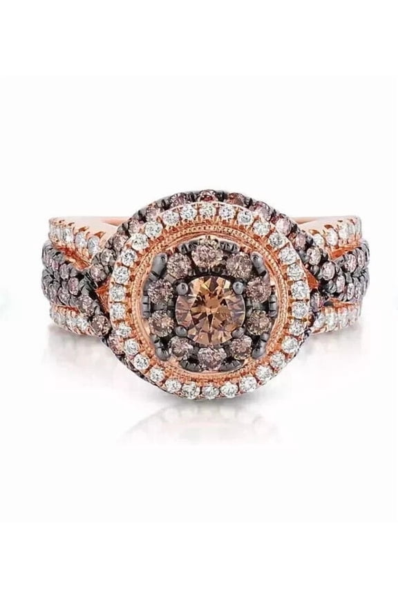 for Women Round Cut Chocolate Cubic Zirconia Cocktail Wedding Ring 14K Rose Gold Plated