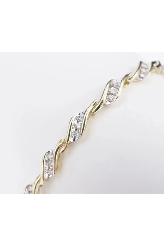 Round Cut Cubic Zirconia Women's Cluster Tennis Link Bracelet 14K Yellow Gold Plated