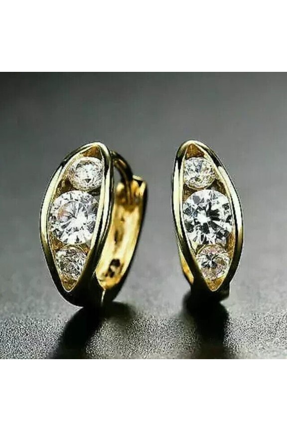 Round Cut Cubic Zirconia Women Channel Set Hoop Earrings 14k Yellow Gold Plated