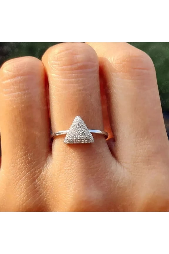 Triangle Engagement Ring in Round Cut Cubic Zirconia for Women 14K White Gold Plated