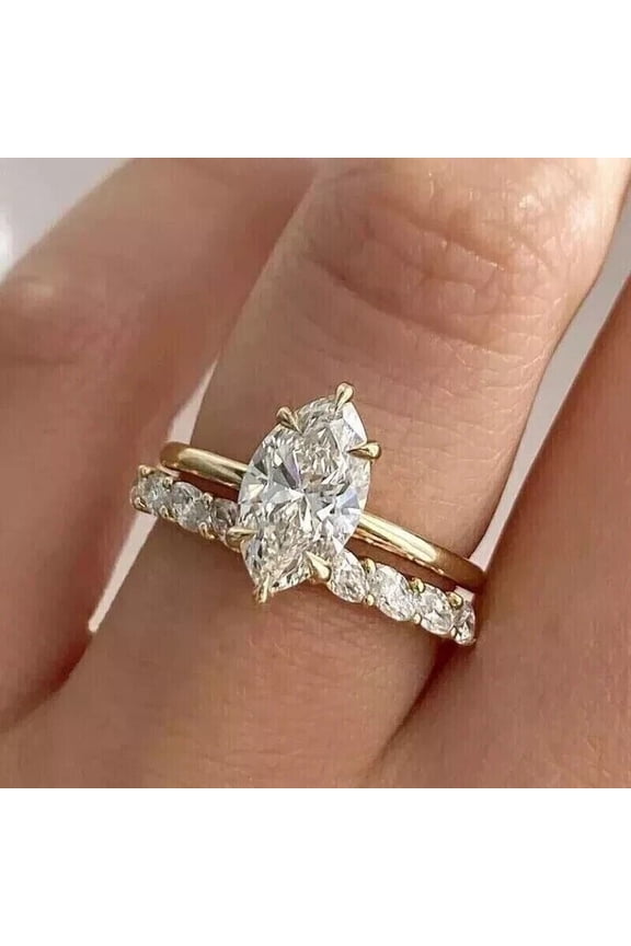 Wedding Bridal Ring Set In 14K Yellow Gold Plated Marquise Cut Cubic Zirconia