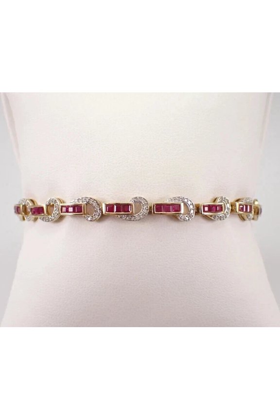 Women Princess Cut Lab Created Red Ruby Tennis Bracelet 14K Yellow Gold Plated