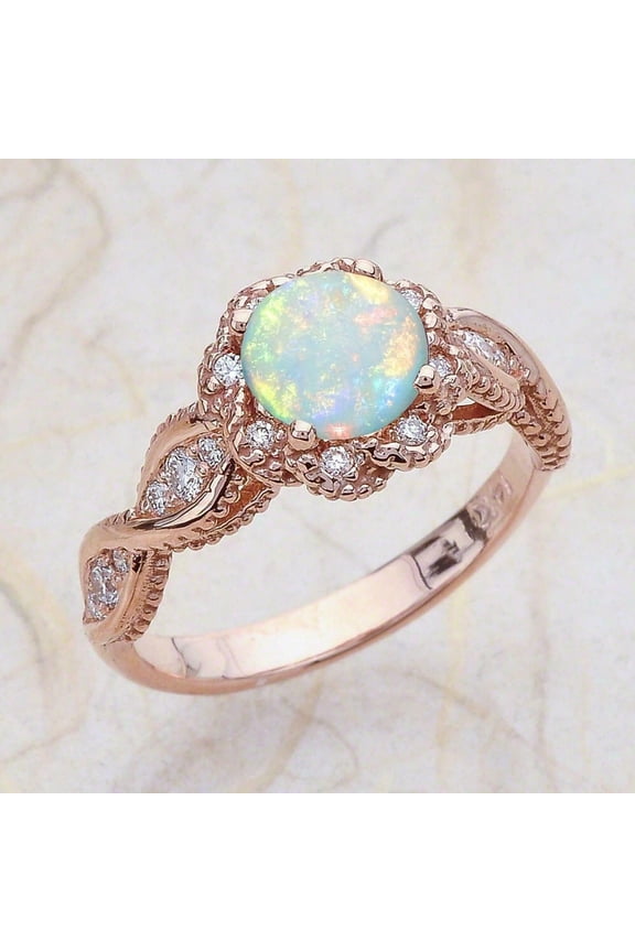 for Women 2Ct Round Lab Created Fire Opal Halo Wedding Ring 14K Rose Gold Plated Silver