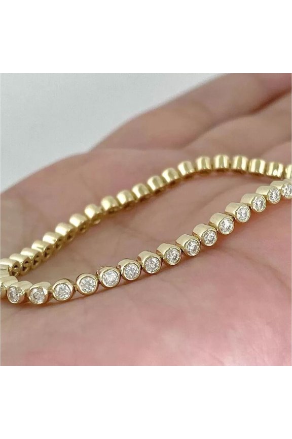 Women's Bezel Set Tennis Bracelet 4.50Ct Round CZ 14K Gold Finish