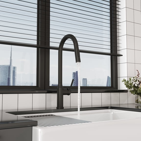 Lakwi 18.83" CUPC Certified Pull-down Kitchen Faucet (Matt Black Finish)