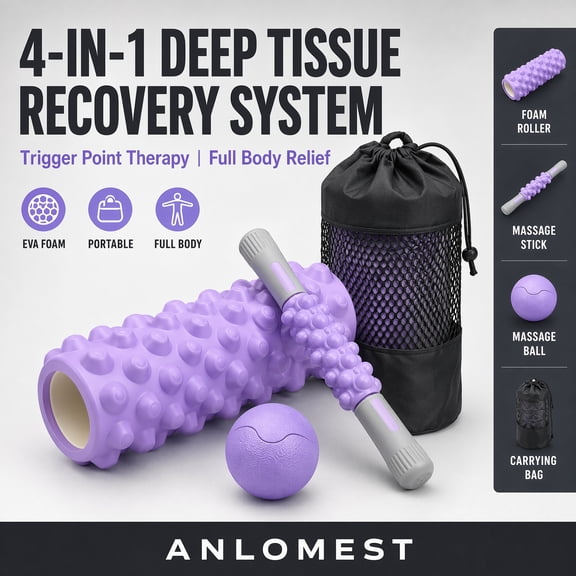 Lakwi 4-in-1 Foam Roller Set, Deep Tissue Muscle Recovery Kit For Yoga & Fitness Training