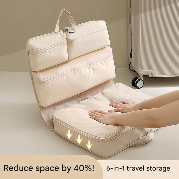 Lakwi 6-in-1 Compression Packing Cubes, Travel Organizer for Clothes Underwear & Essentials, Foldable & Hangable, Lightweight Tear-Resistant Durable, Space-Saving Luggage Packing