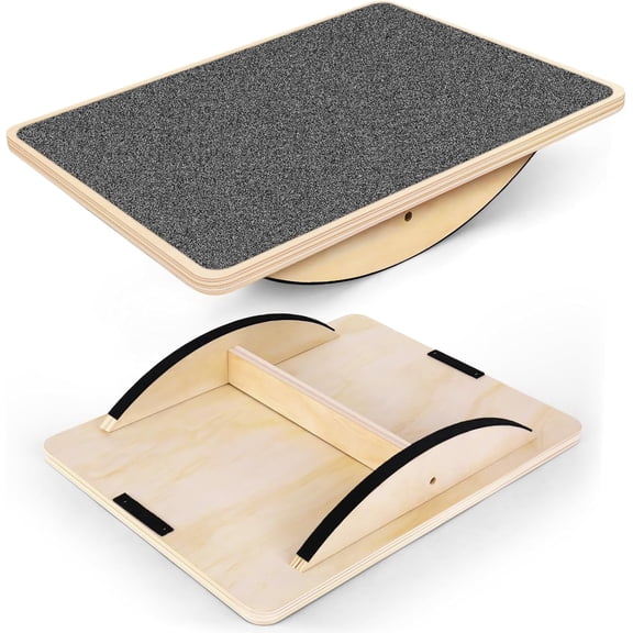 Lakwi Wooden Wobble Balance Board, Anti Slip Rocker Trainer with 350 lb Capacity for Core Exercise, Physical Therapy and Standing Desk Use