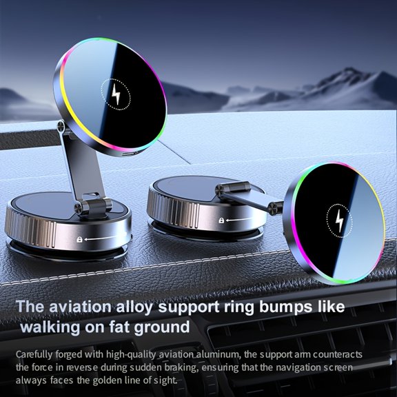 Lakwi Car-Mounted Magnetic Wireless Charger, Three-Axis Panoramic View, 15W Fast Charging, Vacuum Magnetic Attachment, Dual-Loop Magnetic Array, Foldable & Rotatable, Dual-Use for Car & Home