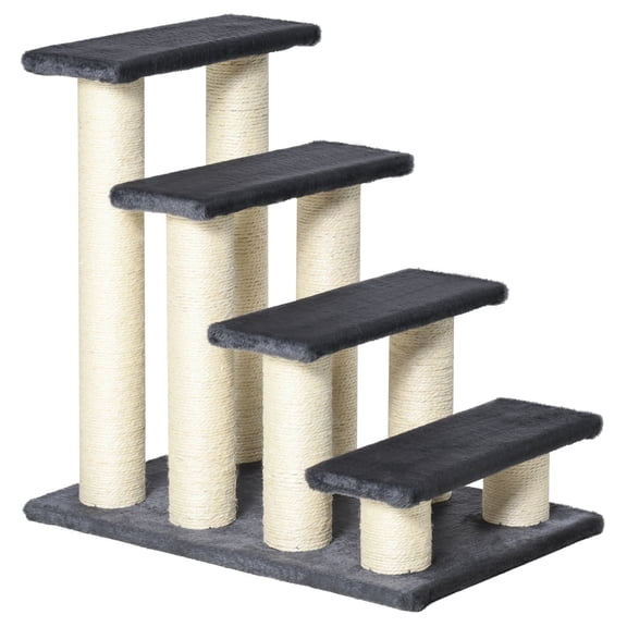 Lakwi Cat Tree with 4 Steps for High Beds Couch, Cute Stair Shaped Cat Tree for Indoor Cats or Dogs w/ Sisal Scratching Post, Climbing, Playing, Gray