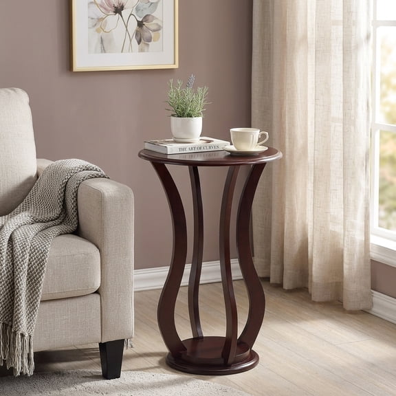 Lakwi Cherry Round Accent Table with Faux Marble Top