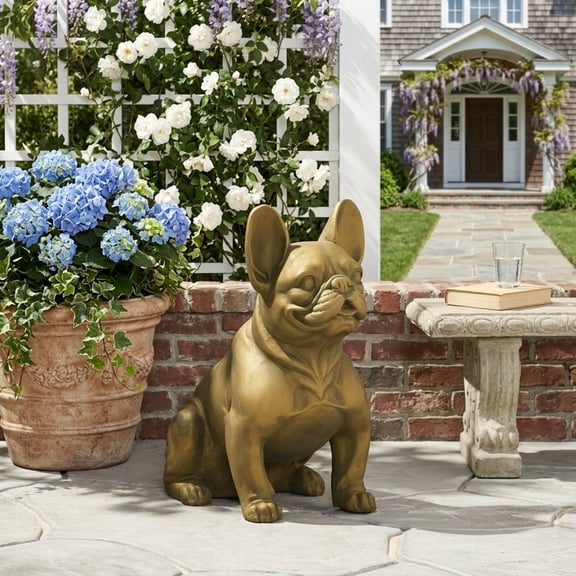 Lakwi DOG GARDEN SCULPTURE, Outdoor French Bulldog Garden Statue, Rustic Gold, No Assembly Required
