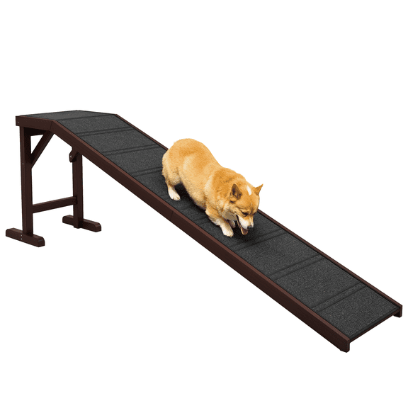 Lakwi Dog Ramp for Bed, Pet Ramp for Dogs with Non-Slip Carpet and Top Platform, 74" x 16" x 25", Brown