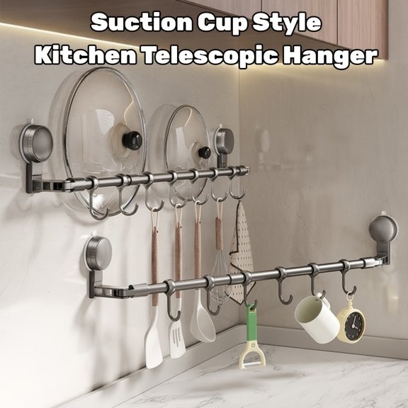 Lakwi Suction Cup Kitchen Telescopic Storage Rack, Rotatable Pot Rack with 16 Adjustable Hooks, for Pot Lids Kitchenware Cloths Flat Pans, Kitchen Organization & Storage, No-Drill
