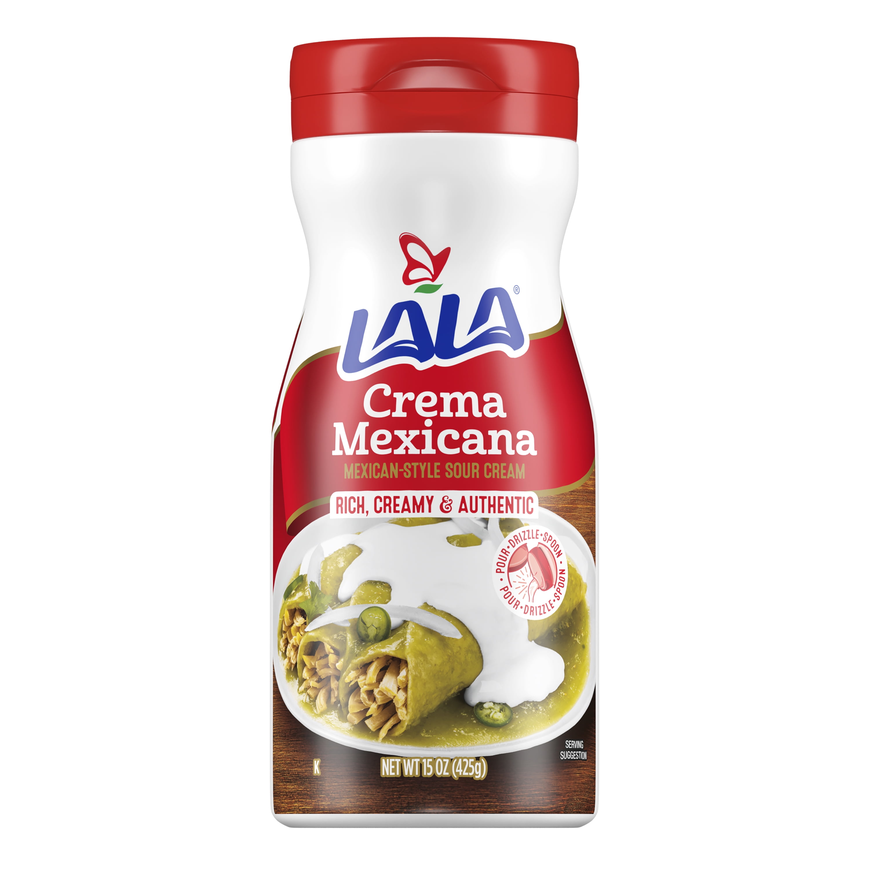 LALA Crema Mexicana Refrigerated Pourable Sour Cream Topping, 15oz