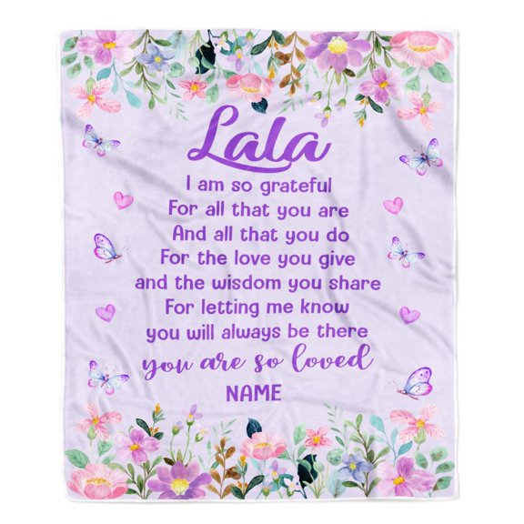 Lala Blanket From Granddaughter Grandson Floral Butterfly Love You Give Lala Mothers Day Birthday Bed Fleece Blanket, 30x40in Fleece Blanket