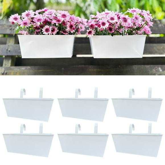 LalaGreen Planter Box (6 Pack, 12 Inch) Outdoor Metal Rectangle Balcony Railing Fence Hanging Flower Pots for Strawberry, Succulent Herb Plant Holder Rustic Farmhouse Countryside Style Outside C80