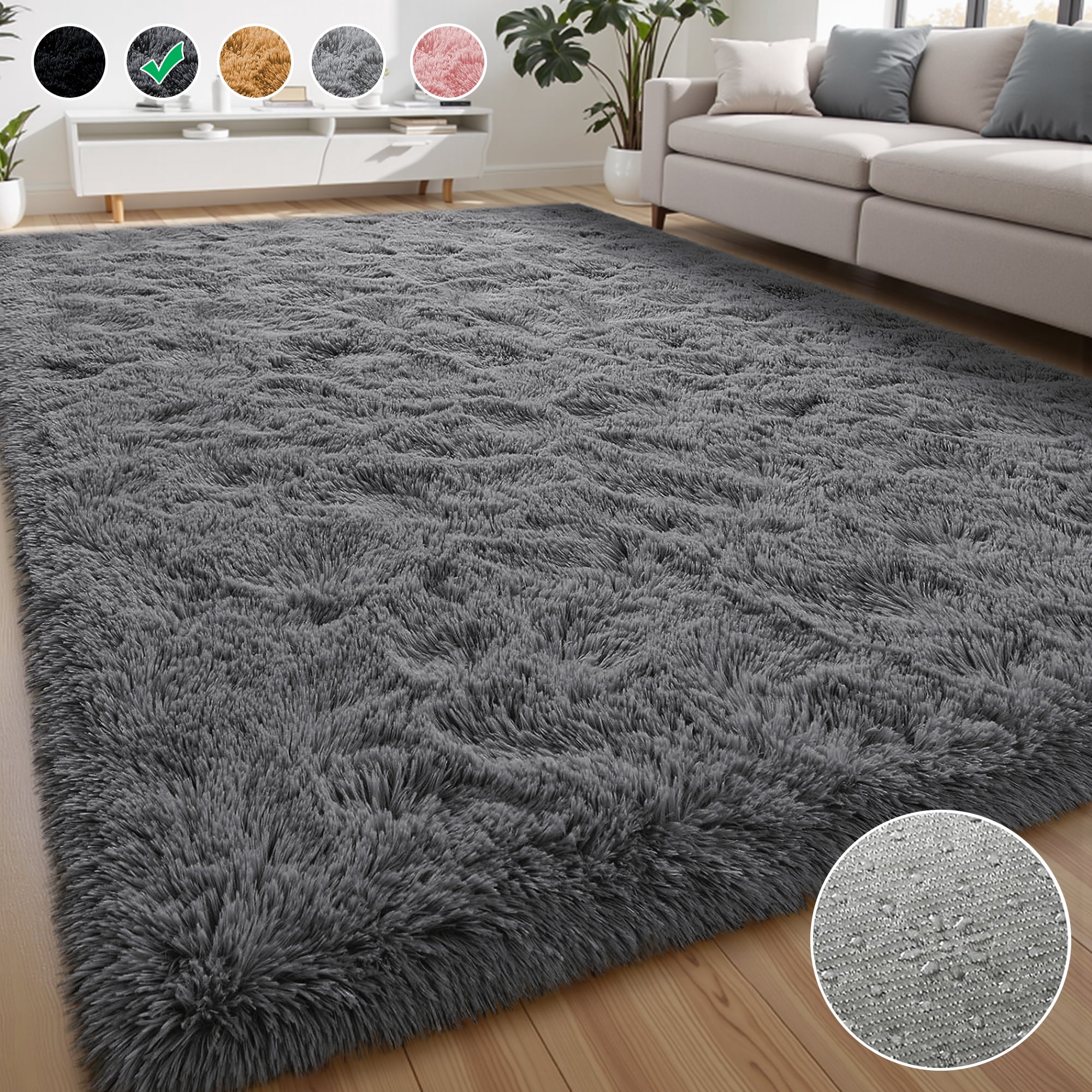 Lalado 4ft x 6ft Area Rug, Soft Fluffy Indoor Shag Area Rugs for Living Room Bedroom Decor Carpet, Dark Gray