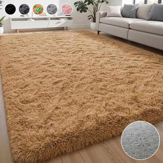 Lalado 4ft x 6ft Shag Area Rug, Soft Fluffy Indoor Area Rugs for Living Room Bedroom Decor Carpet, Camel/Brown