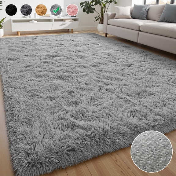 Lalado 4ft x 6ft Area Rug, Soft Fluffy Indoor Shag Area Rugs for Living Room Bedroom Decor Carpet, Light Gray