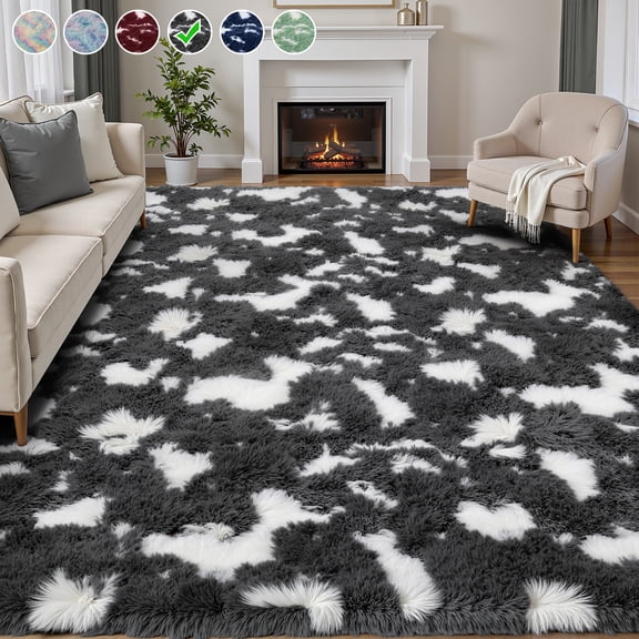 Lalado 5ft x 8ft Shag Area Rug, Soft Fluffy Indoor Tie-Dye Area Rugs for Living Room Bedroom Decor Carpet, Gray & White