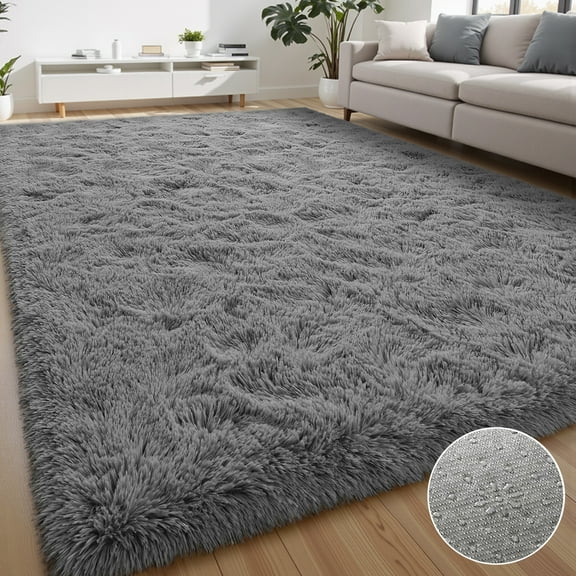 Lalado 5ft x 8ft Shag Area Rug, Soft Fluffy Indoor Area Rugs for Living Room Bedroom Decor Carpet, Light Gray