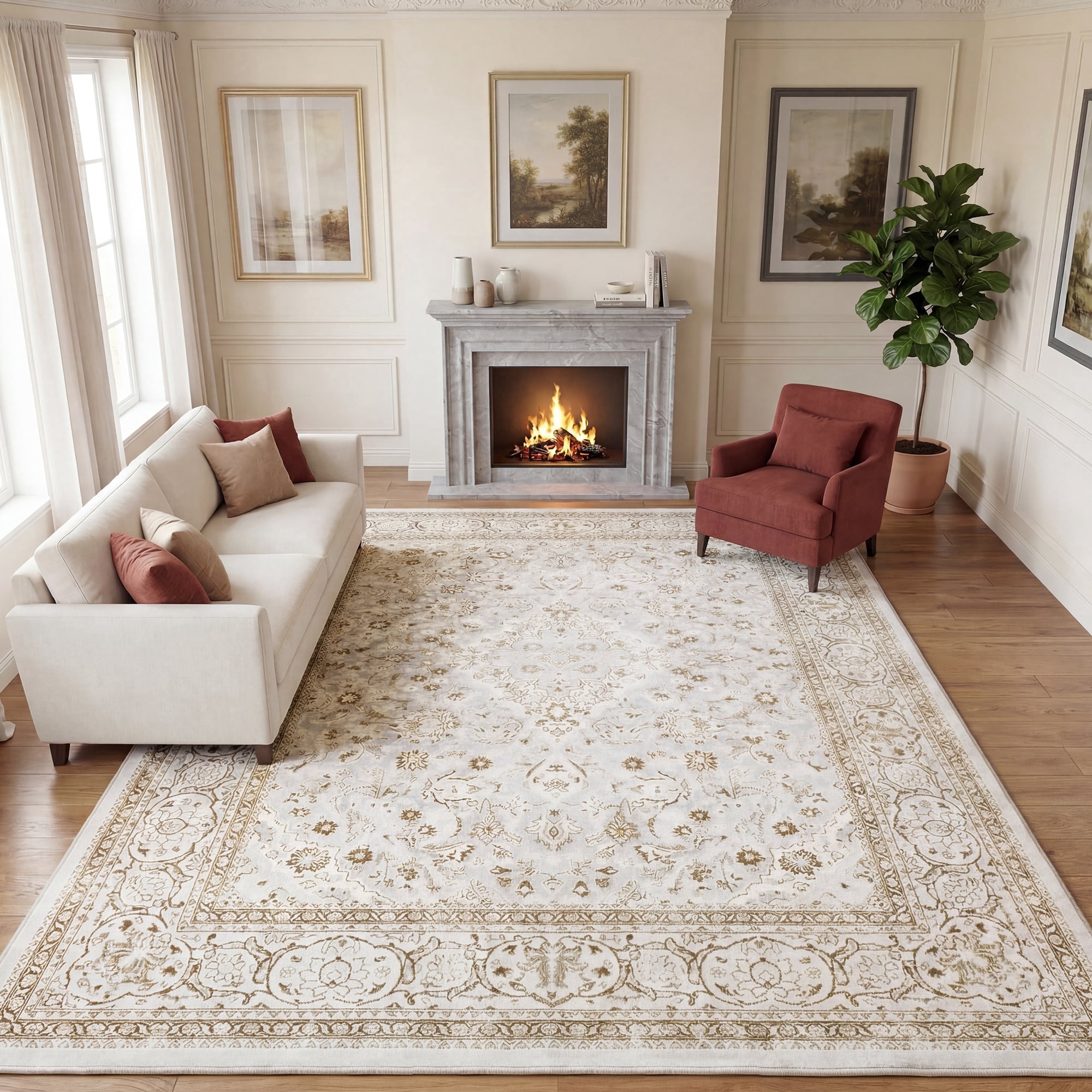 Lalado 5ft x 8ft Area Rugs for Living Room Washable Rugs Boho Floral Carpet Soft Low Pile Non-Slip Rug for Bedroom Dining Room Indoor Vintage Home Decor, Brown