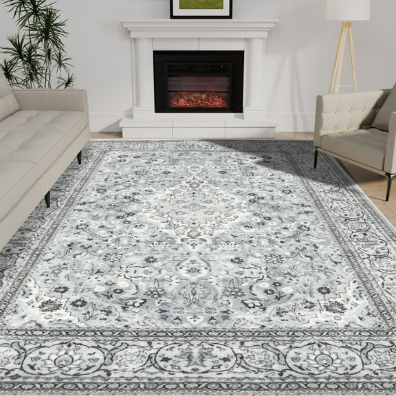 Lalado Vintage Area Rugs, 5ft x 8ft Washable Area Rugs for Living Room Bedroom Kitchen Indoor Home Decor, Soft Low Pile Non-Slip Carpet, Gray